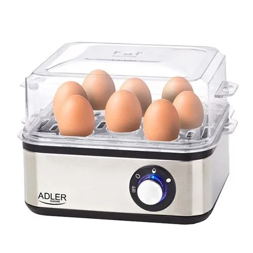Яйцеварка за 8 яйца Adler AD 4486, 800W, Мерителна чашка, Автоматично изключване, Инокс