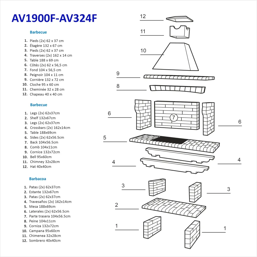 Комплект за фиксирано барбекю от тухли AV1900F