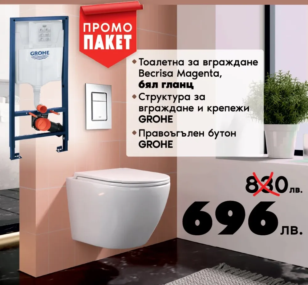 Kомплект Becrisa Magenta Rimless и GROHE Skate Cosmopolitan