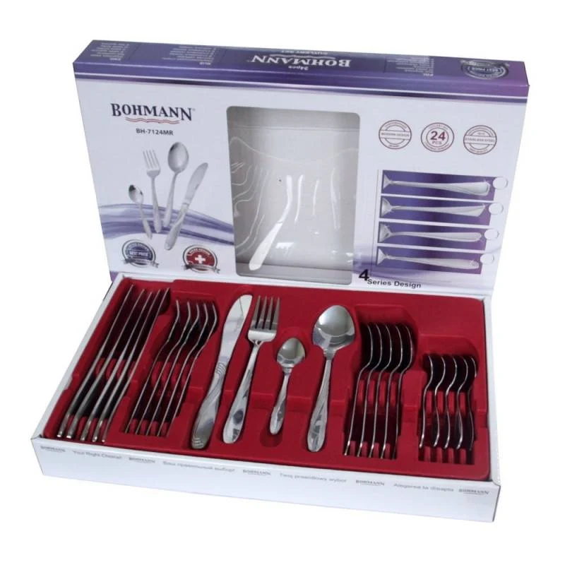 Комплект прибори за хранене Bohmann BH 7124MR, Кутия, Неръждаема стомана, 24 бр, Инокс