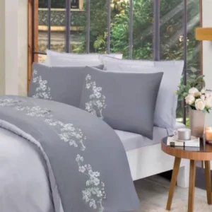 Двоен спален комплект «Boutique Antrasit Cozy» - 4 части, ранфорс, бродерия