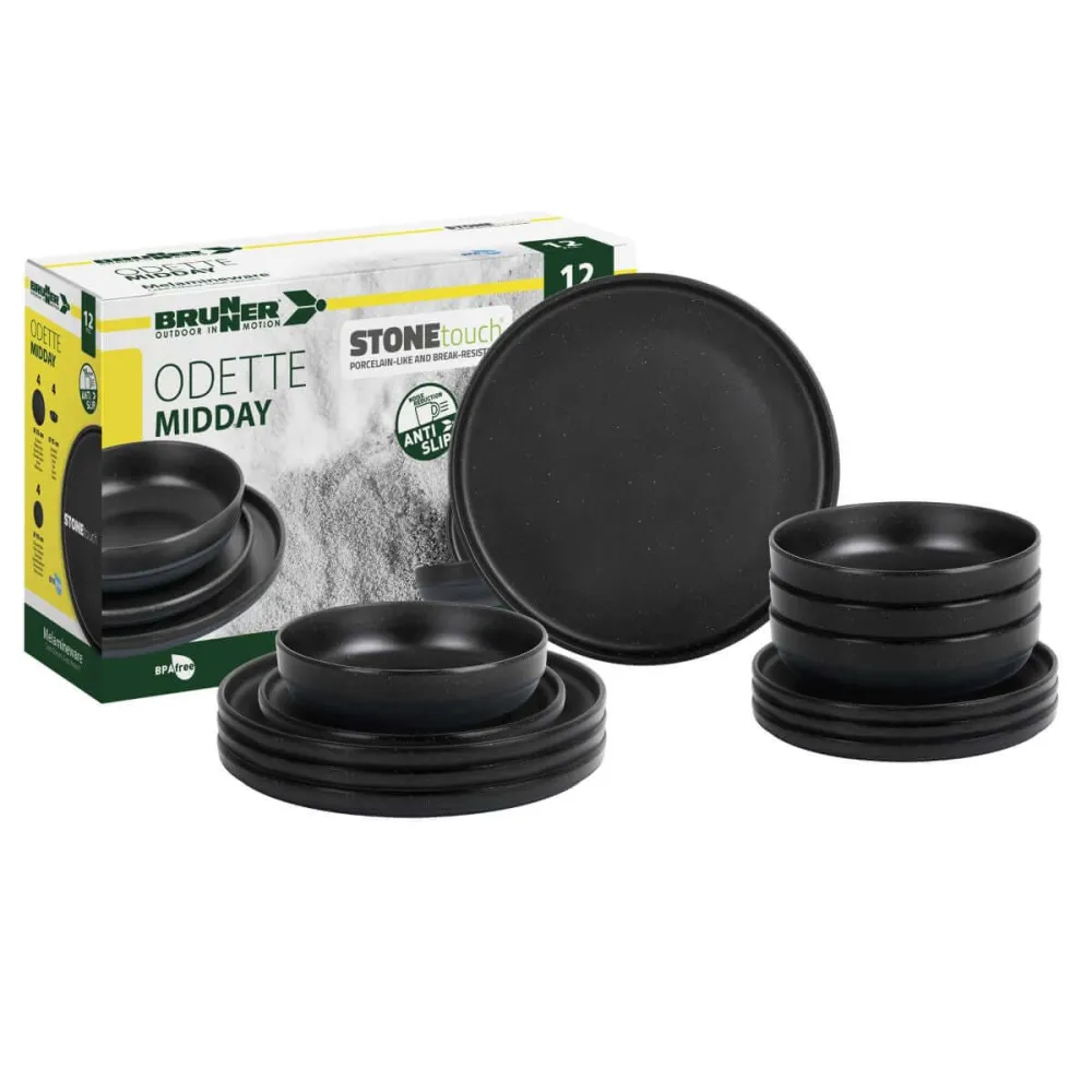 Меламинов сервиз за къмпинг BRUNNER ODETTE DOUBLE BLACK 12ч черен
