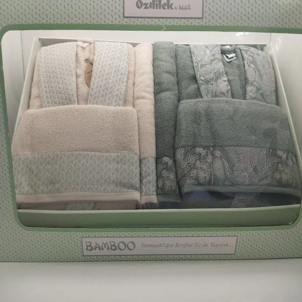 Комплект халати и хавлии «Candidum Green-Krem/Green» памук, бамбук, 6 части