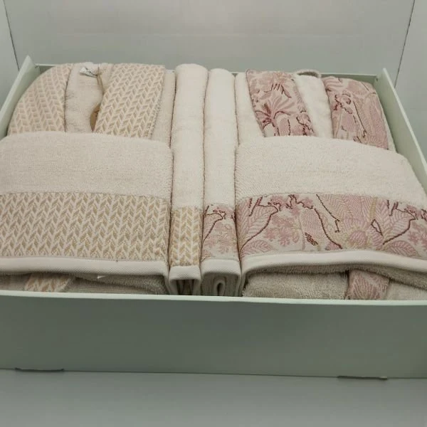 Комплект халати и хавлии «Candidum Krem-Pink/Krem-Bej» памук, бамбук, 6 части