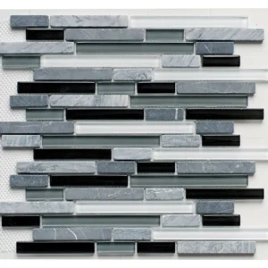 Glass & Stone Mix Strip Mosaic BLACK 30,5х30,5 см.
