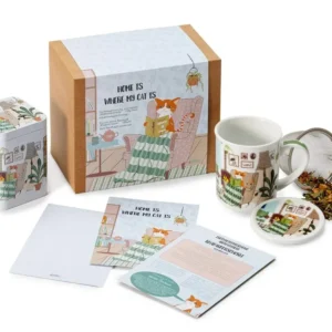 Подаръчен комплект "Home is where my cat is" с чаша, чай и кутия за чай