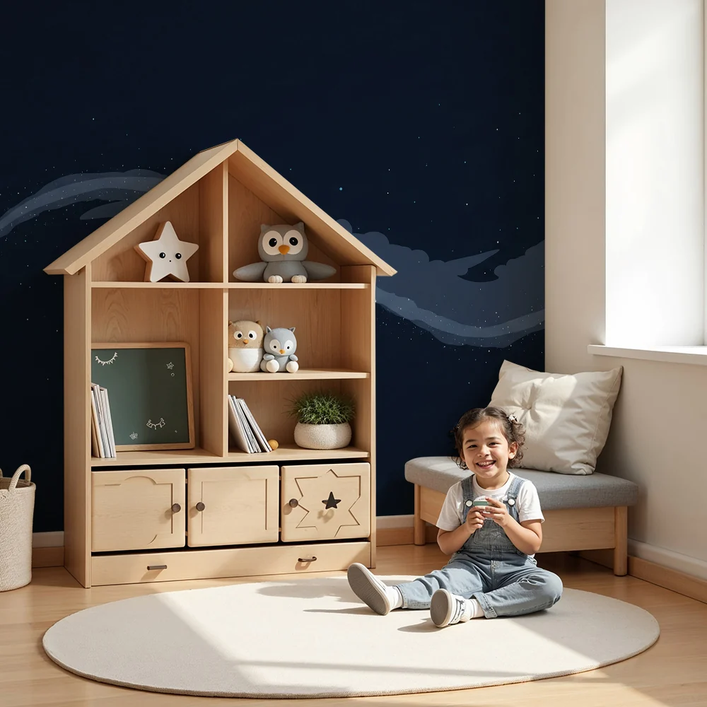 Kids room wallpaper | Звездно небе с меки облаци и светли проблясъци