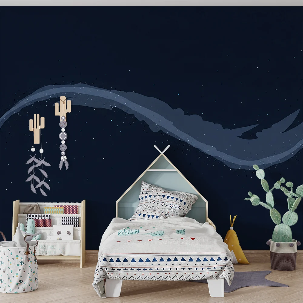 Kids room wallpaper | Звездно небе с меки облаци и светли проблясъци