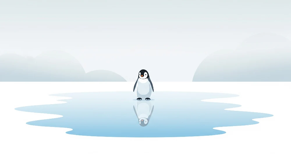 Kids room wallpaper | Мило пингвин на лед със спокоен отражение