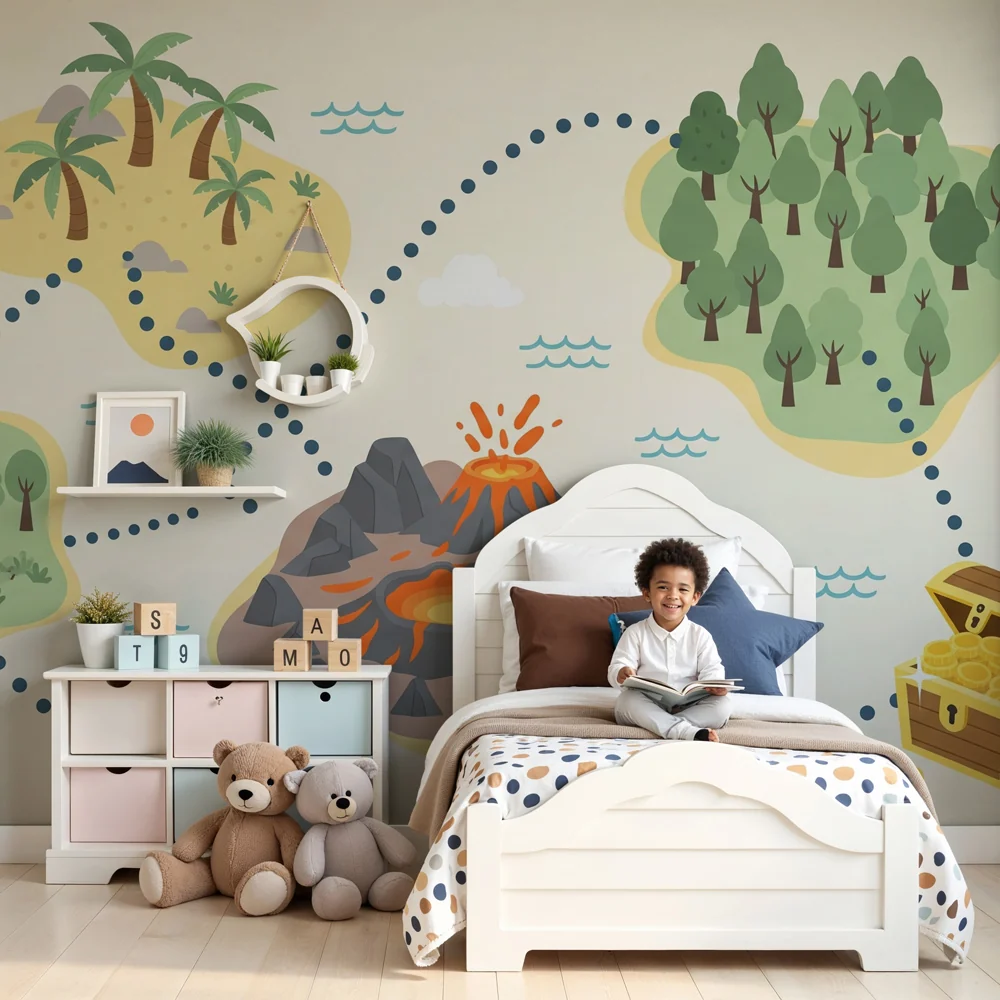 Kinderkamer behang | Avontuurlijke schatkaart