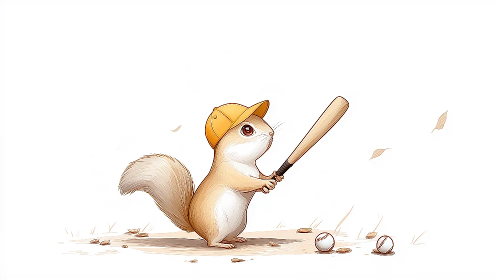 Kinderzimmer Tapete | Eichhörnchen Baseballspieler mit Schläger und Bällen