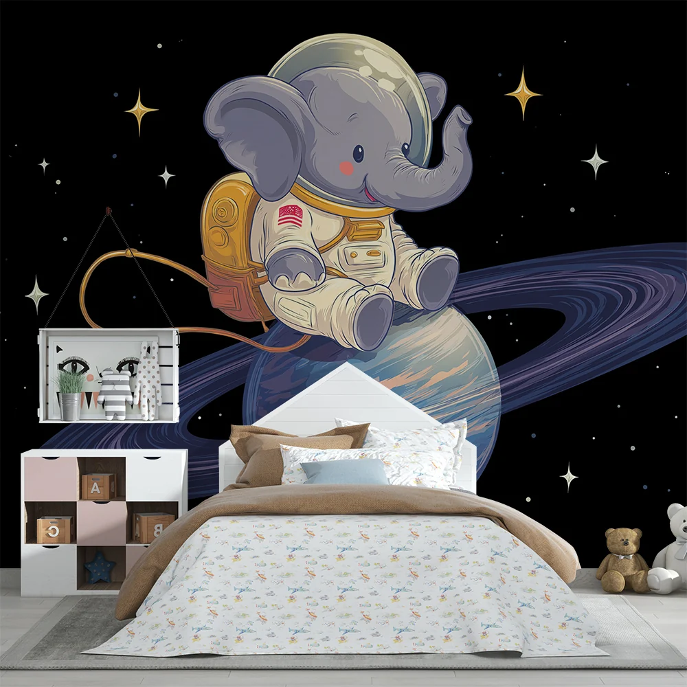 Kinderzimmer Tapete | Elefant-Astronaut, der den Weltraum erkundet