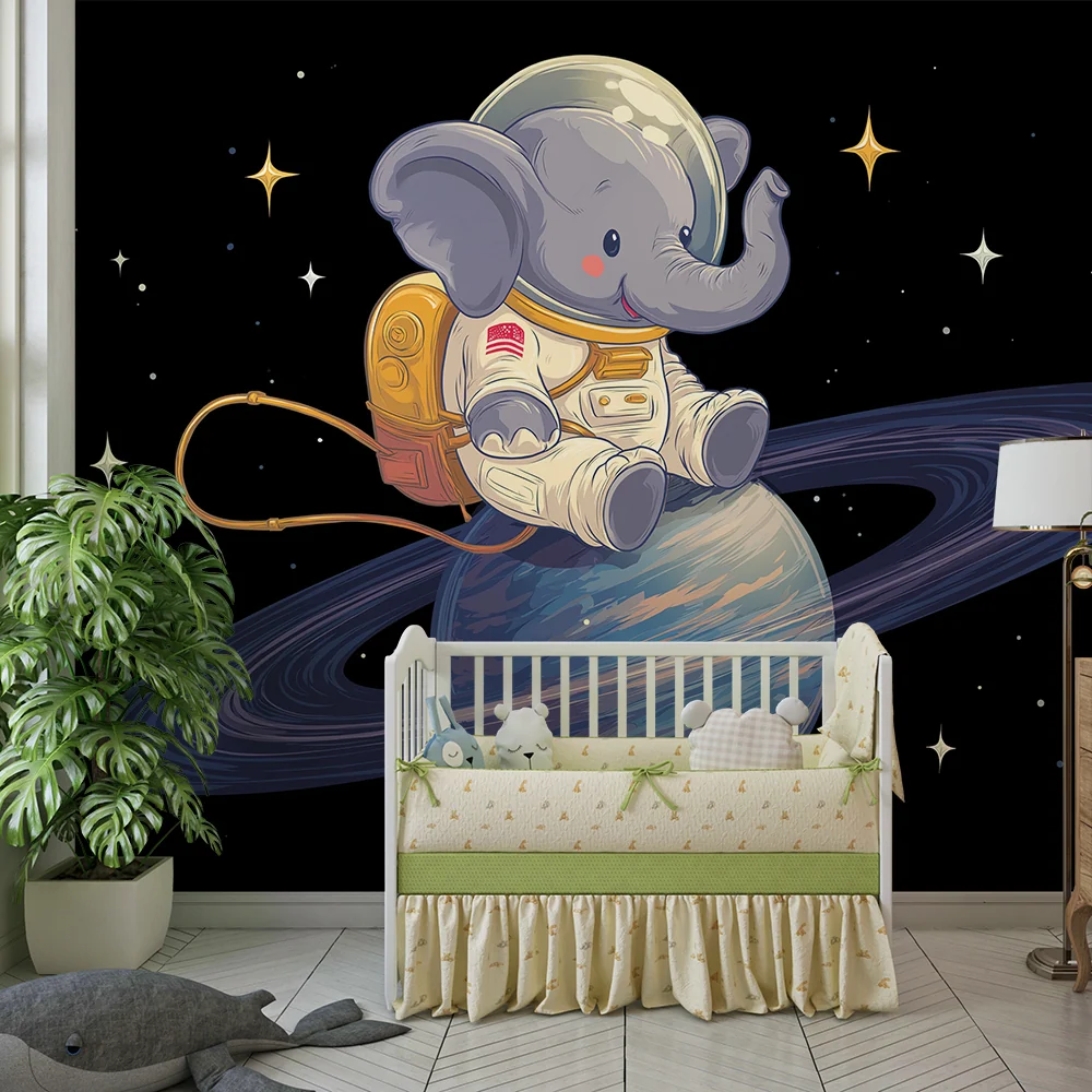 Kinderzimmer Tapete | Elefant-Astronaut, der den Weltraum erkundet