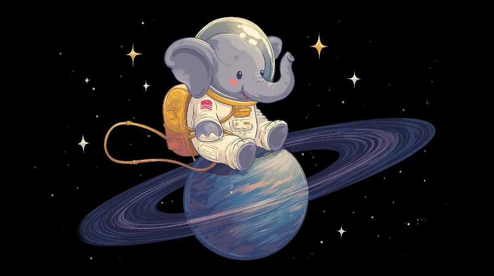 Kinderzimmer Tapete | Elefant-Astronaut, der den Weltraum erkundet