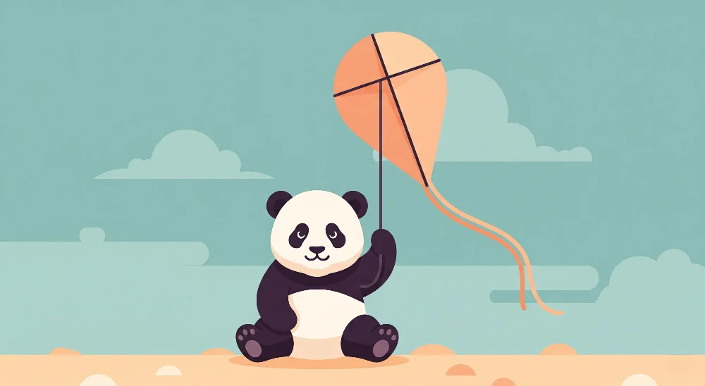 Kinderzimmer Tapete | Fröhlicher Panda und Drachen im Himmel