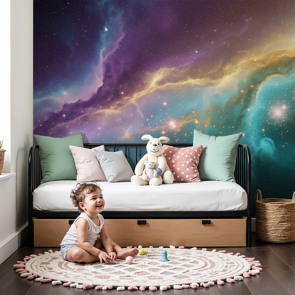 Kinderzimmer Tapete | Galaktisches Universum leuchtenden Farben