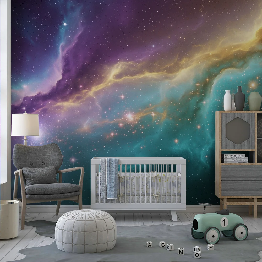 Kinderzimmer Tapete | Galaktisches Universum leuchtenden Farben