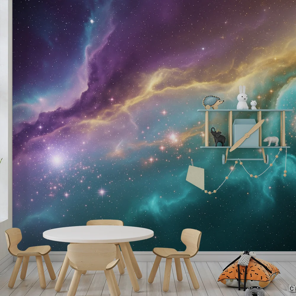 Kinderzimmer Tapete | Galaktisches Universum leuchtenden Farben