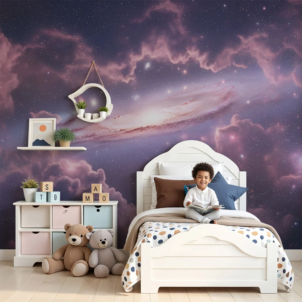 Kinderzimmer Tapete | Galaktisches Universum mit Nebeln und funkelnden Sternen