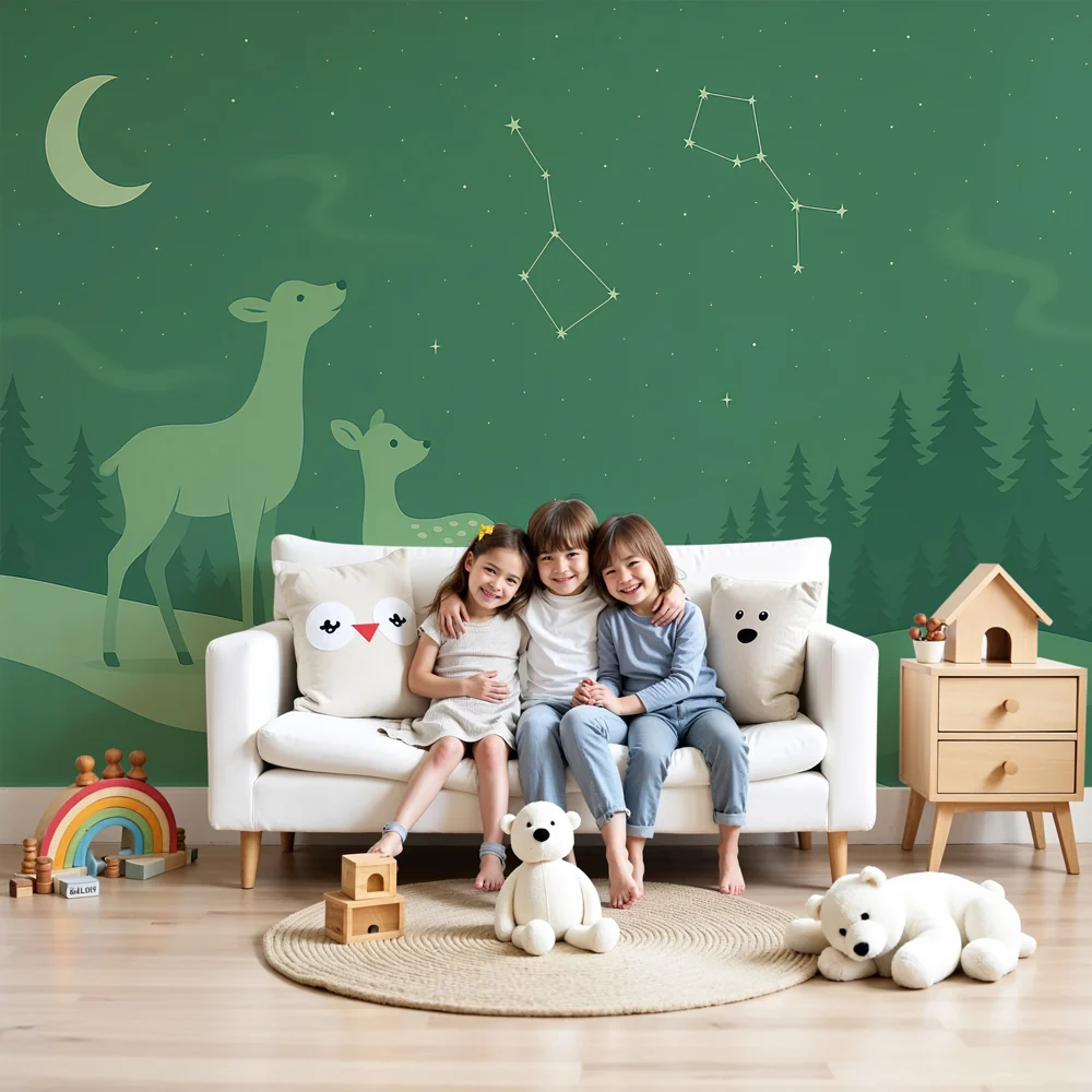 Kinderzimmer Tapete | Hirsche unter den Sternen