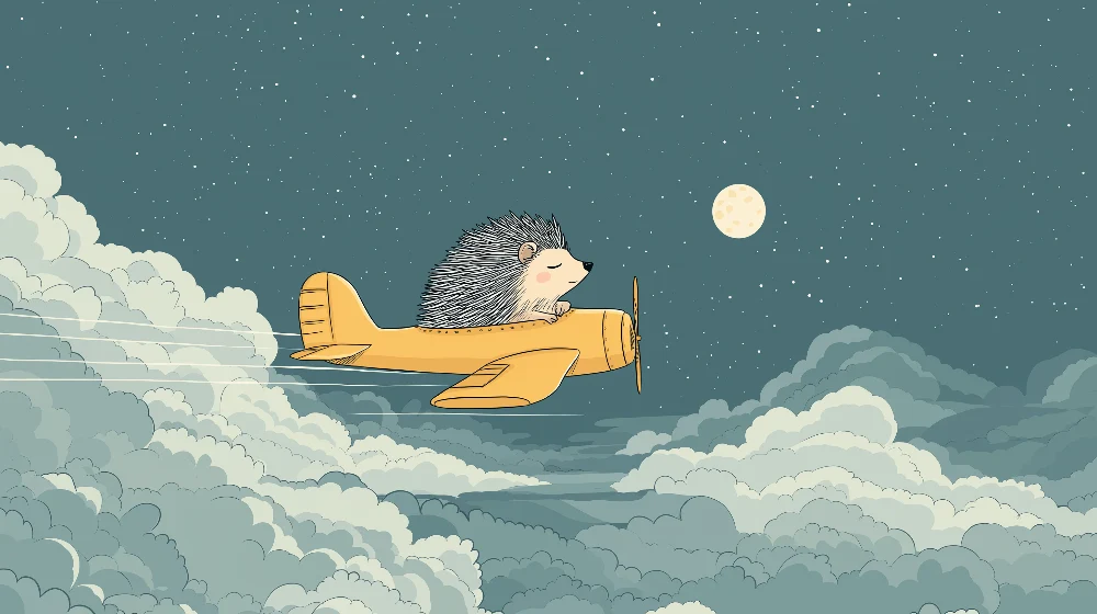 Kinderzimmer Tapete | Igel als Pilot im Sternenhimmel