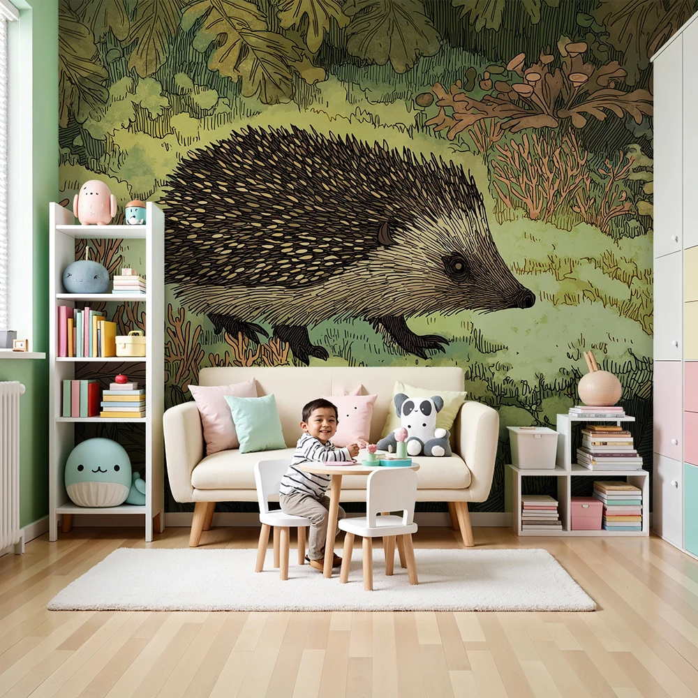 Kinderzimmer Tapete | Igel im verzauberten Wald