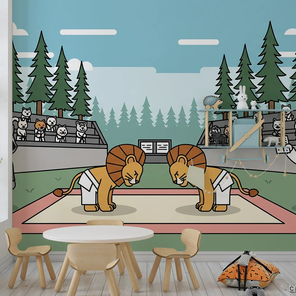 Kinderzimmer Tapete | Kampf der Löwen einem lebhaften Dojo