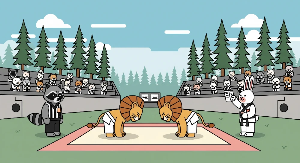 Kinderzimmer Tapete | Kampf der Löwen einem lebhaften Dojo