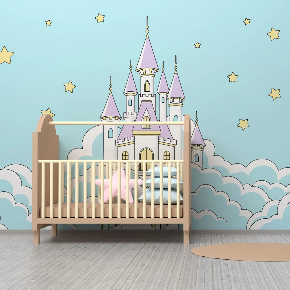 Kinderzimmer Tapete | Magisches Schloss den blauen Himmelwolken