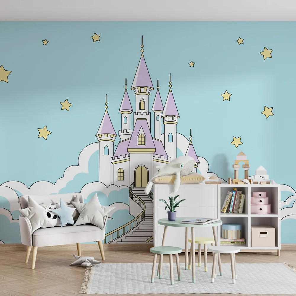 Kinderzimmer Tapete | Magisches Schloss den blauen Himmelwolken