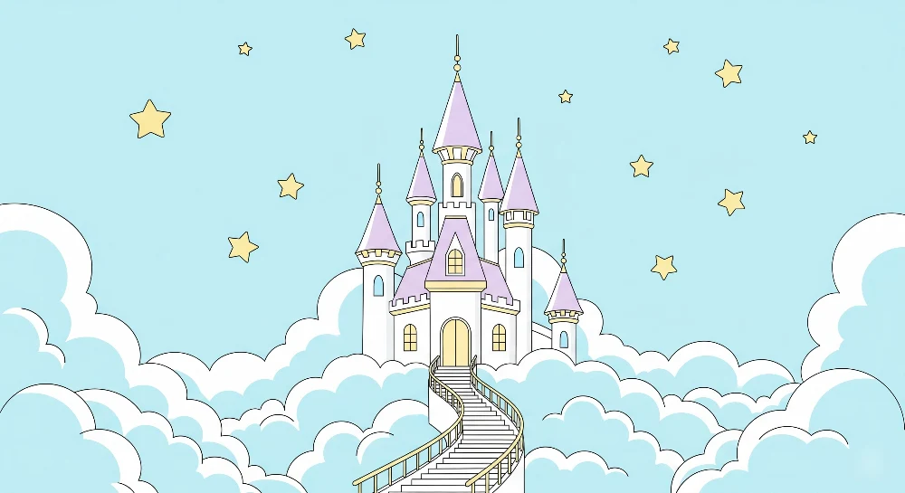 Kinderzimmer Tapete | Magisches Schloss den blauen Himmelwolken
