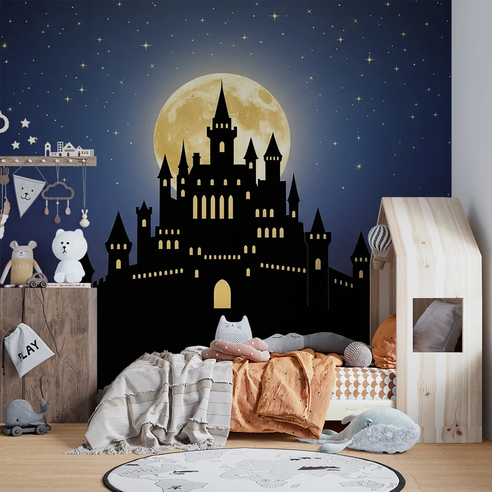 Kinderzimmer Tapete | Magisches Schloss unter dem leuchtenden Mond
