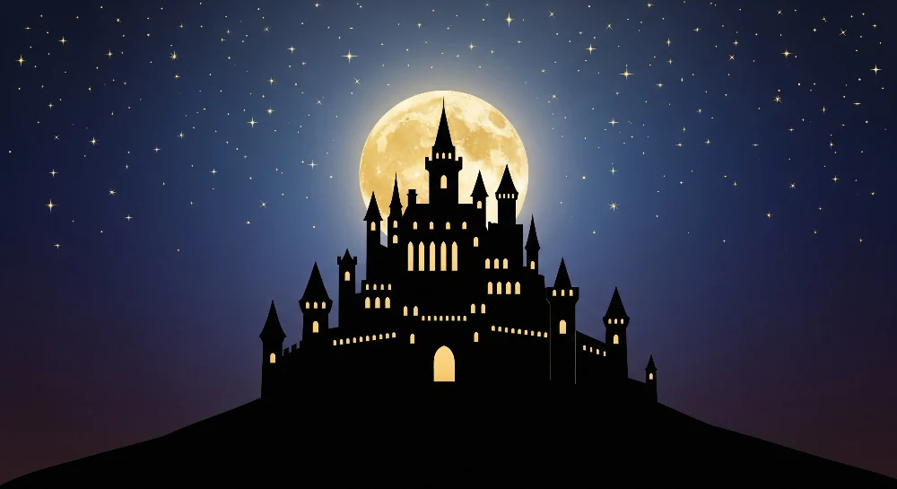 Kinderzimmer Tapete | Magisches Schloss unter dem leuchtenden Mond