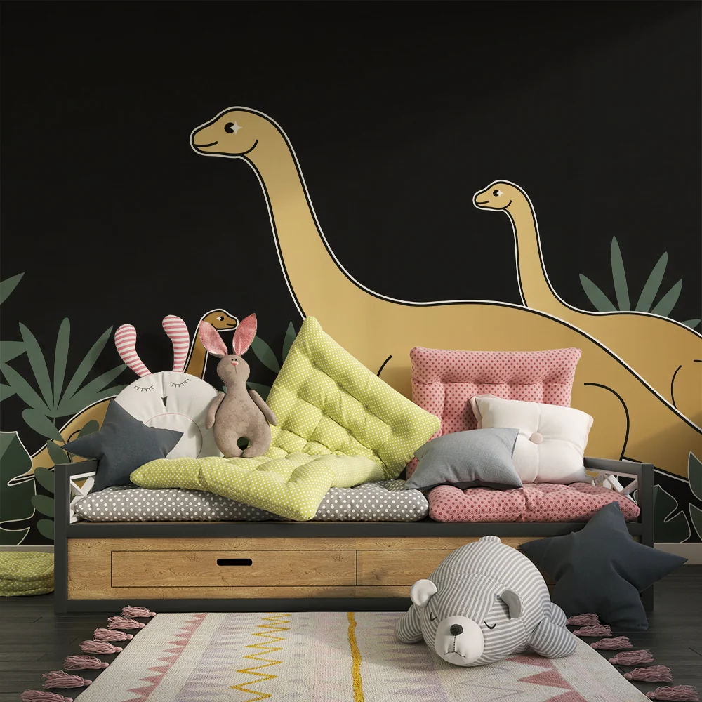 Kinderzimmer Tapete | Majestätische Dinosaurier inmitten tropischer Vegetation
