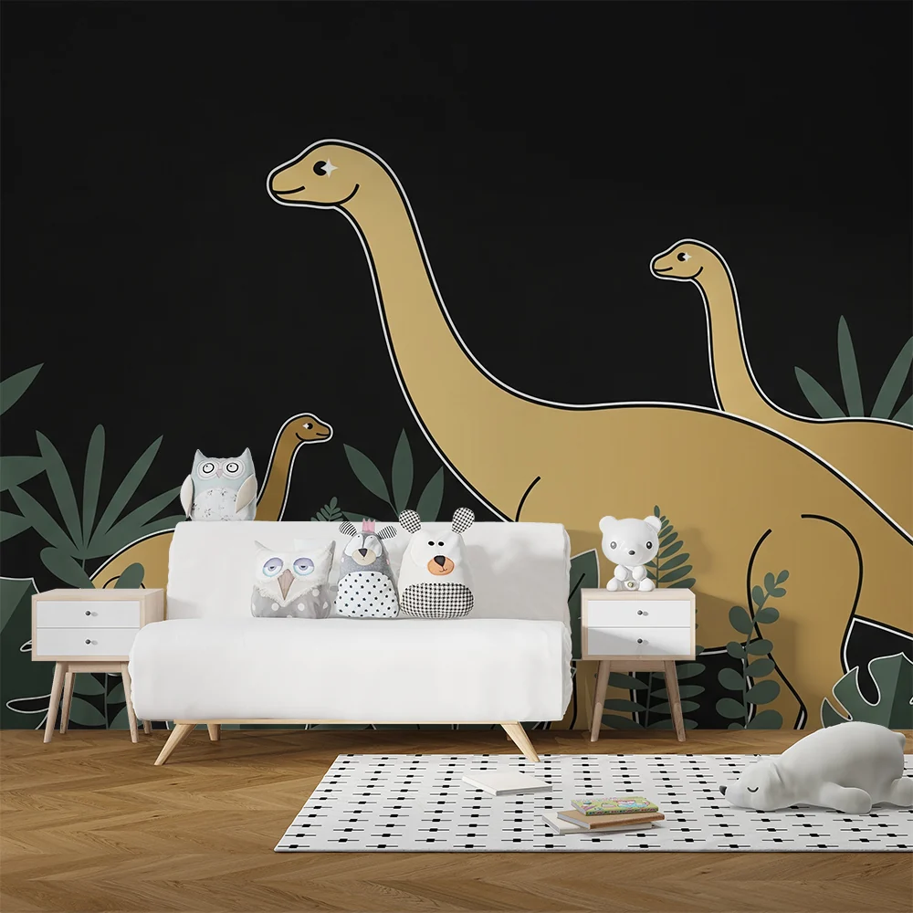 Kinderzimmer Tapete | Majestätische Dinosaurier inmitten tropischer Vegetation