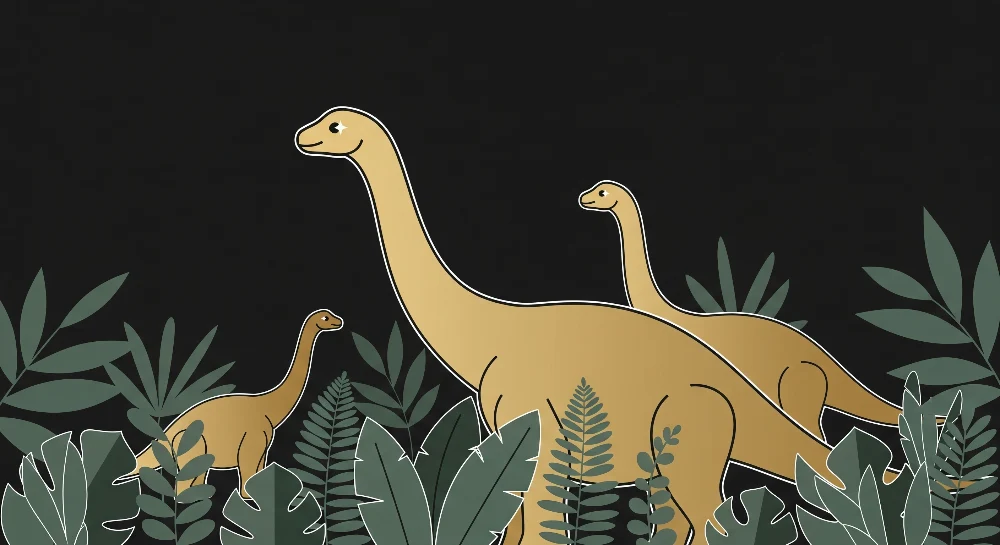 Kinderzimmer Tapete | Majestätische Dinosaurier inmitten tropischer Vegetation