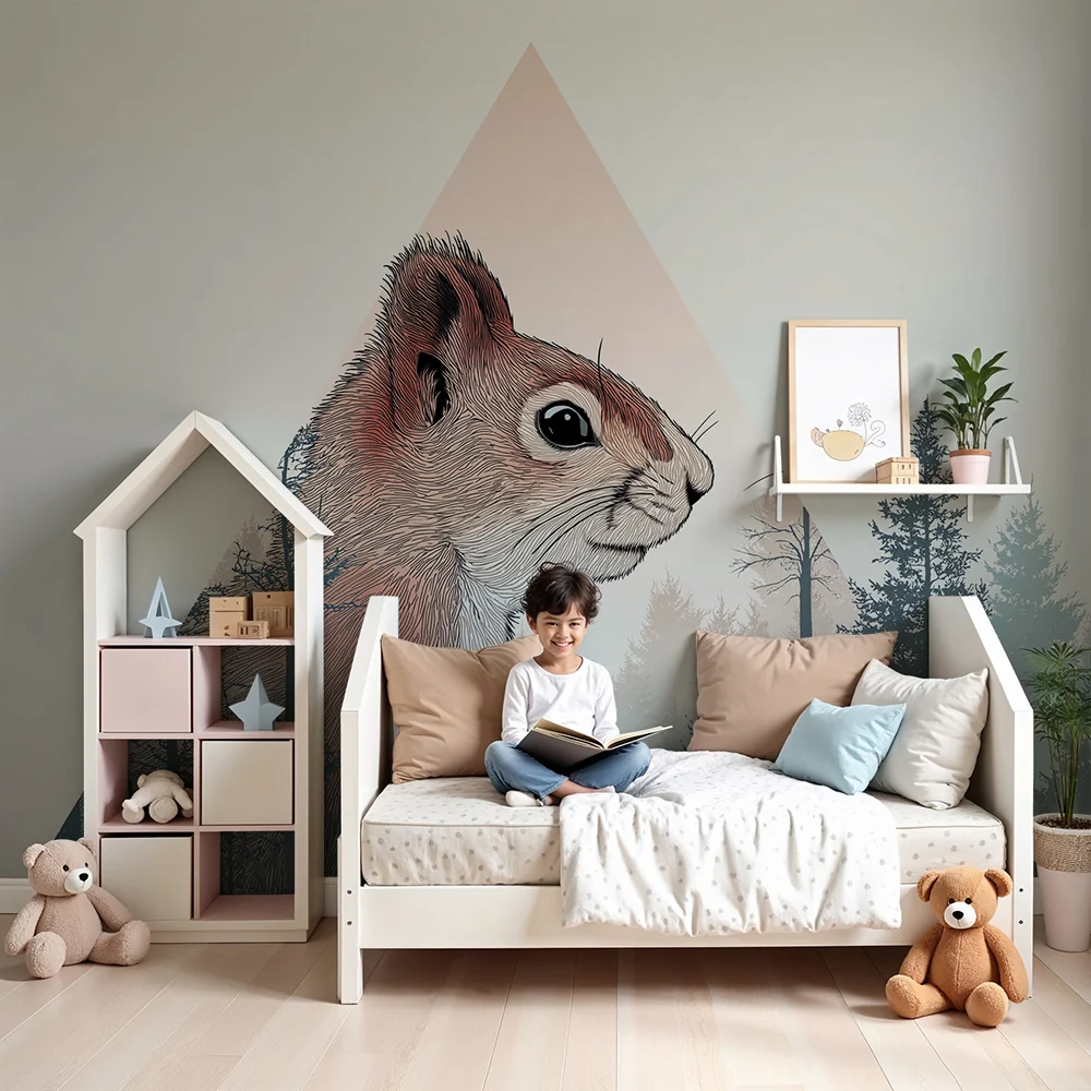 Kinderzimmer Tapete | Majestätisches Eichhörnchen und geheimnisvoller Wald