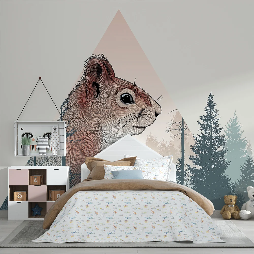 Kinderzimmer Tapete | Majestätisches Eichhörnchen und geheimnisvoller Wald