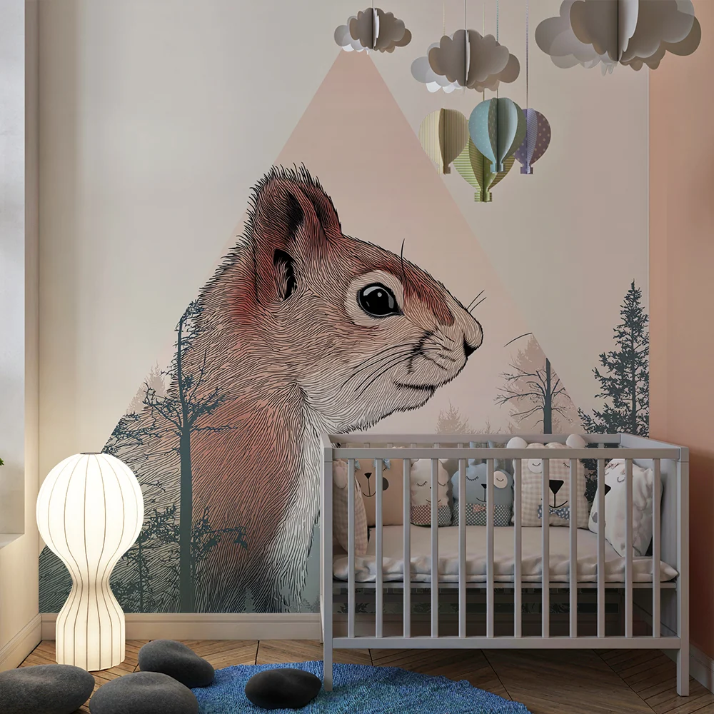 Kinderzimmer Tapete | Majestätisches Eichhörnchen und geheimnisvoller Wald