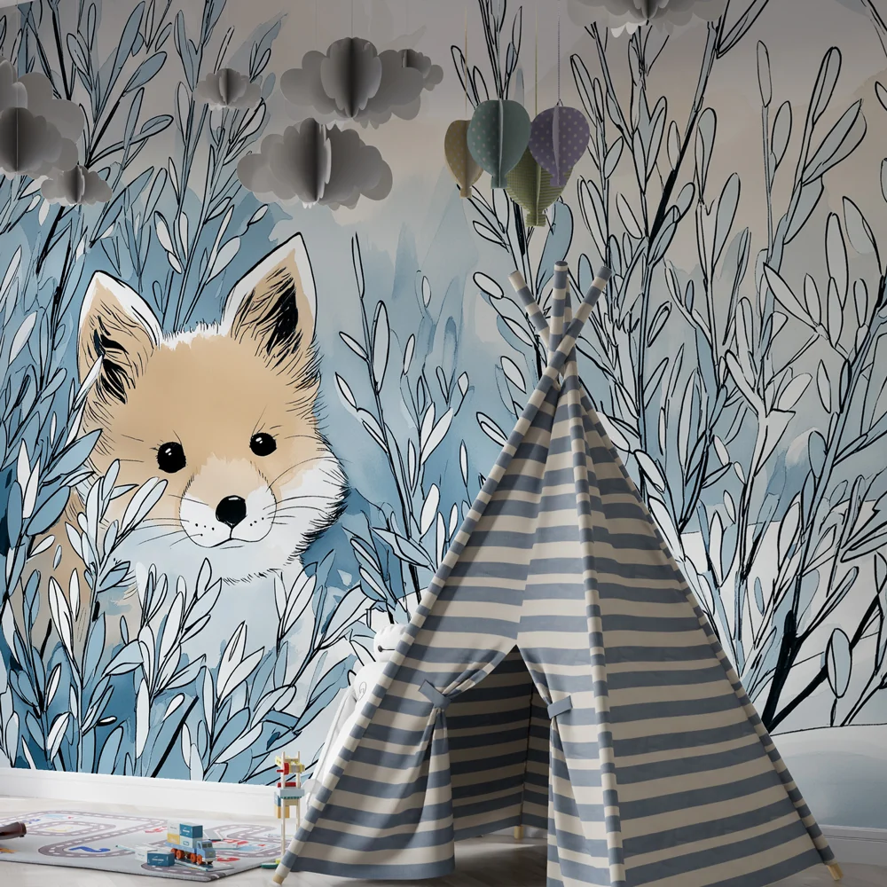Kinderzimmer Tapete | Neugieriger Fuchs einer winterlichen Landschaft