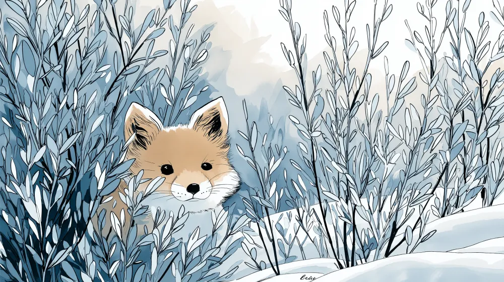 Kinderzimmer Tapete | Neugieriger Fuchs einer winterlichen Landschaft