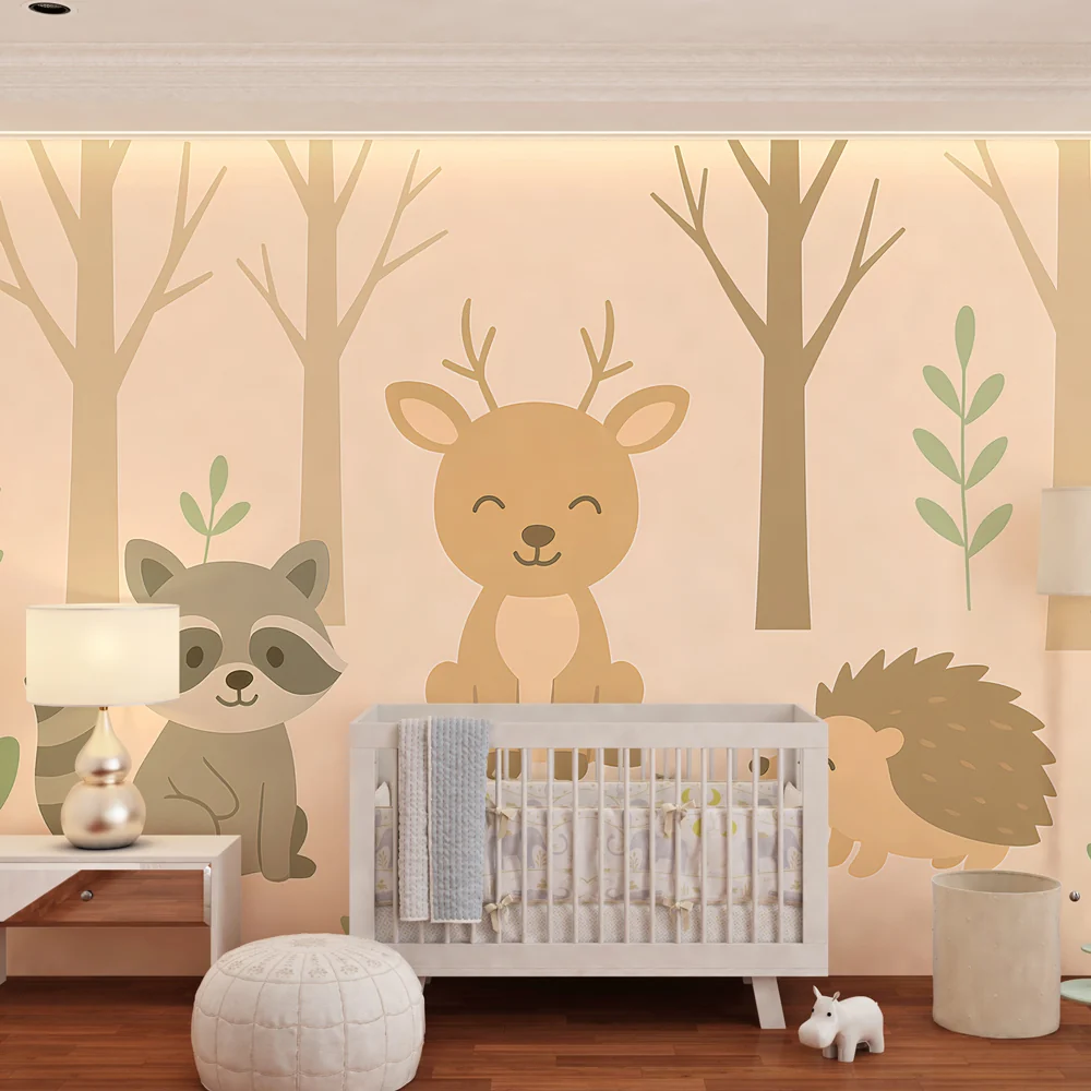 Kinderzimmer Tapete | Niedliche Tiere im Wald