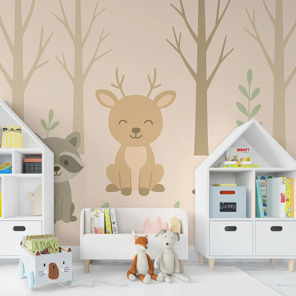 Kinderzimmer Tapete | Niedliche Tiere im Wald