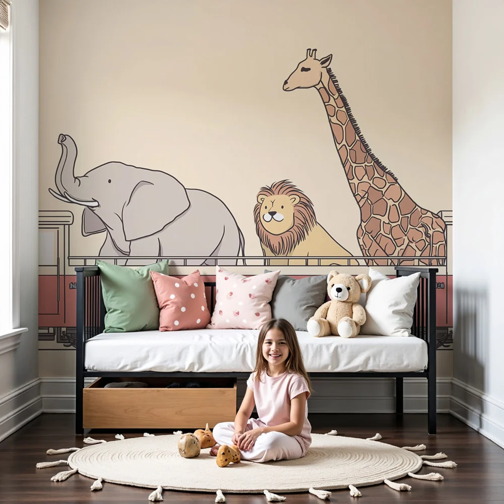 Kinderzimmer Tapete | Savannentiere im Zug