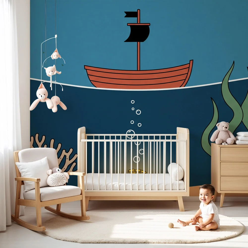 Kinderzimmer Tapete | Unterwasserabenteuer und versteckter Schatz