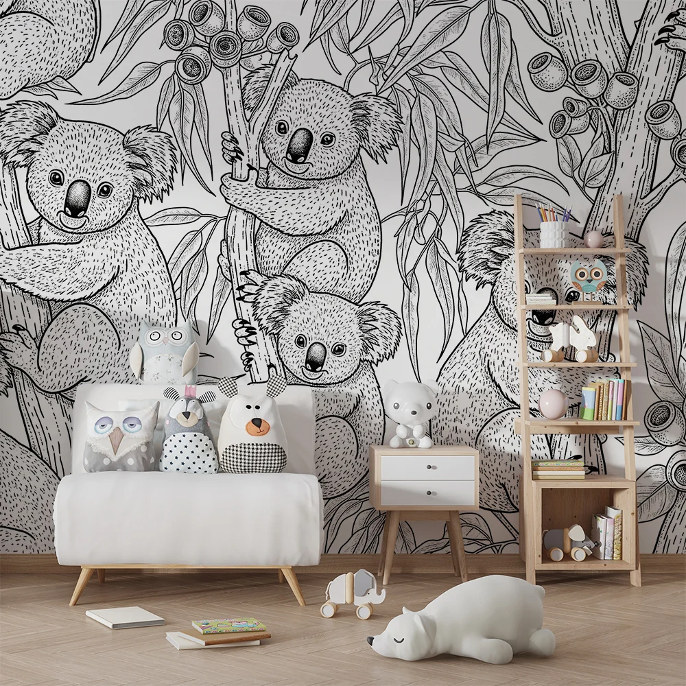 Kinderzimmer Tapete | Verspielte Koalas einem Eukalyptuswald