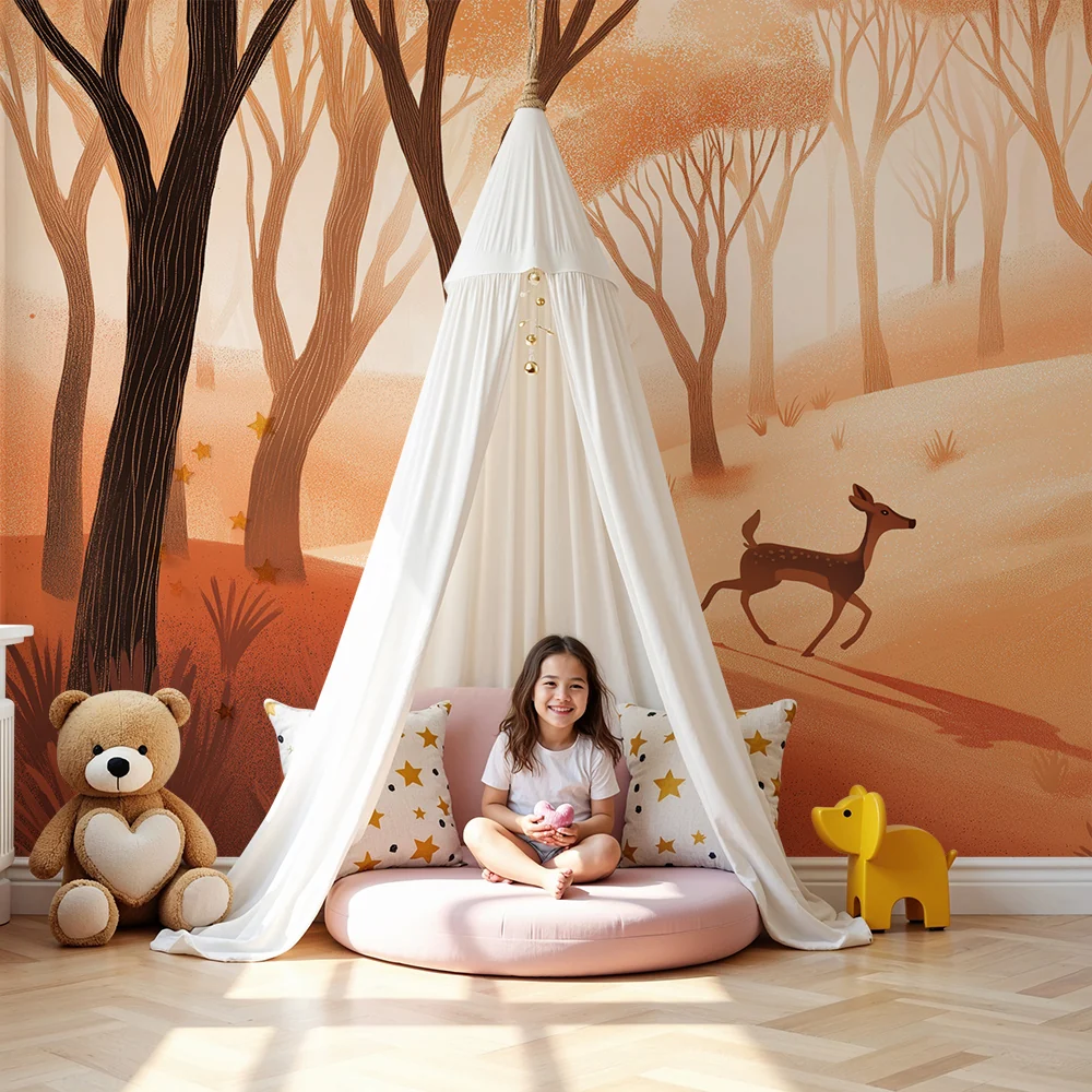 Kinderzimmer Tapete | Waldtiere mit einem jungen Hirsch einer herbstlichen Landschaft