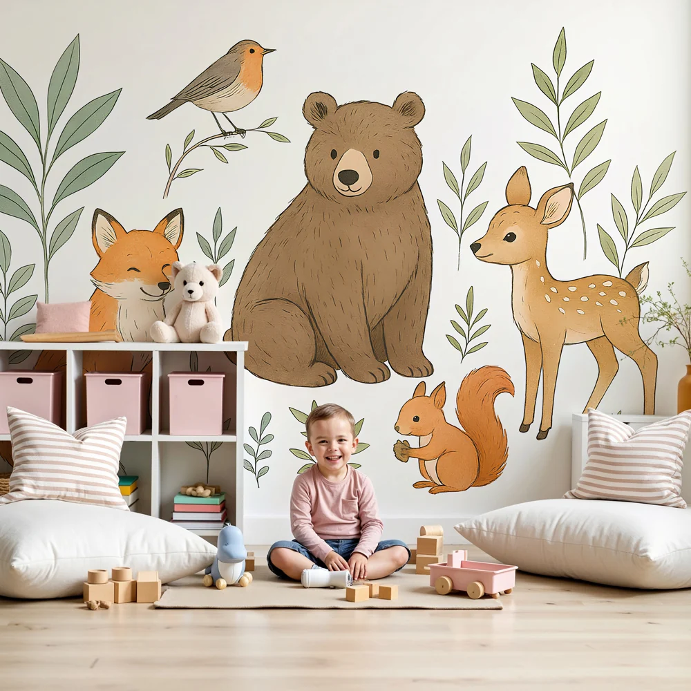 Kinderzimmer Tapete | Waldtiere und sanfte Natur