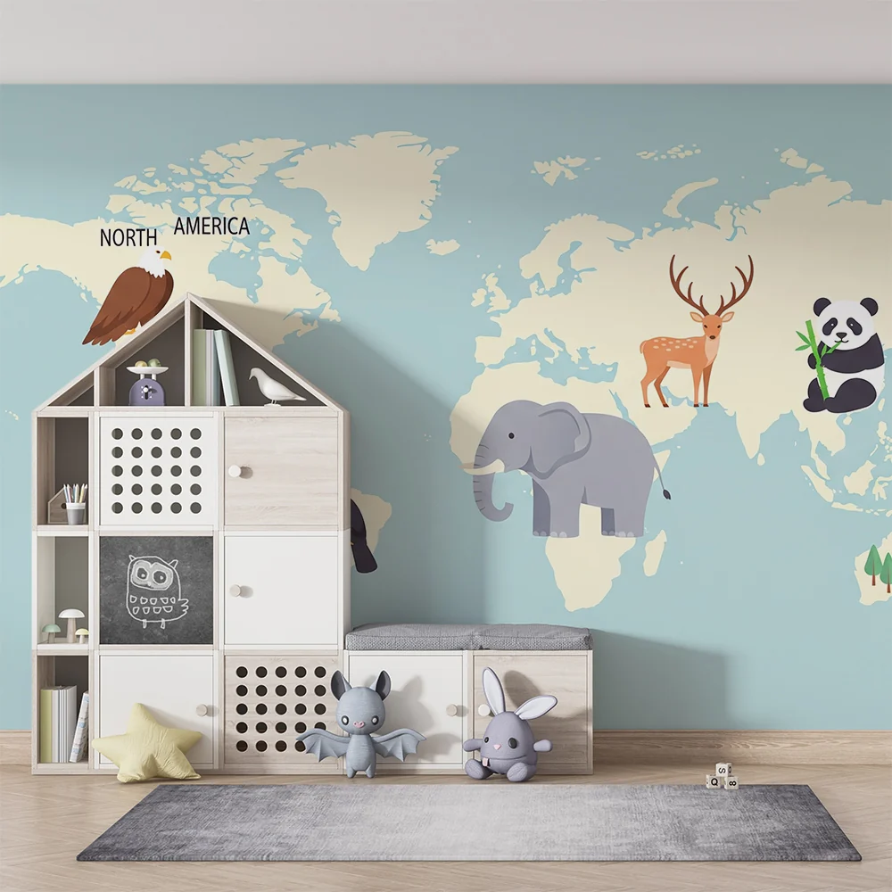 Kinderzimmer Tapete | Weltkarte fünf Kontinente