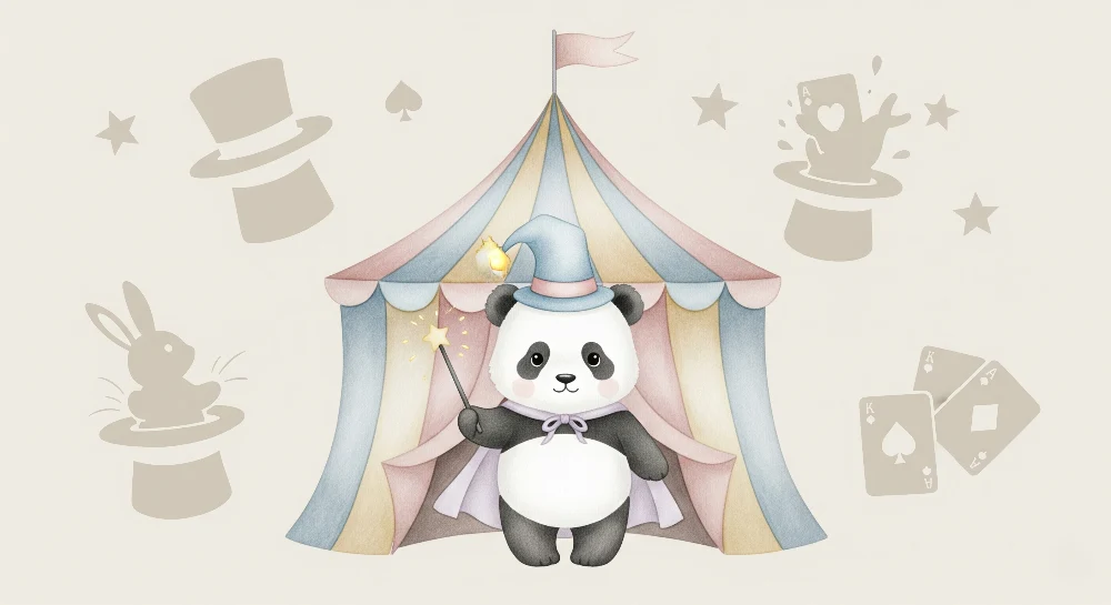 Kinderzimmer Tapete | Zaubernder Panda einem märchenhaften Zirkus